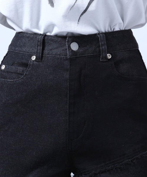 HARE（ハレ）の「パッチワークデニムフレアパンツ(HARE)（デニムパンツ・レディース・ホワイト/ブラック・S/M）」の7枚目の写真