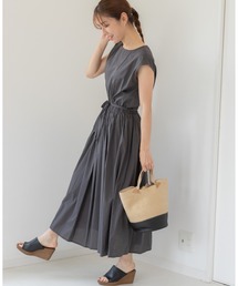 フレンチスリーブ 美人映え マキシ丈 ワンピース〈手洗い可能〉