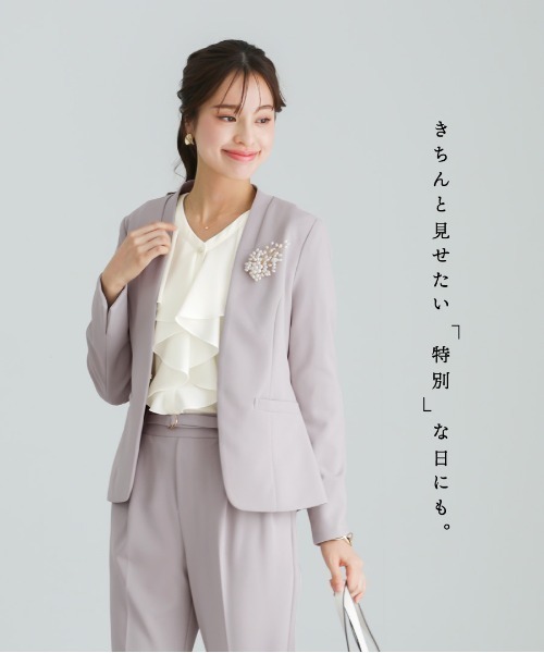 ジャケット＆テーパードパンツ/セットアップスーツ セール】【手洗いできるハイストレッチジョーゼット】WEB限定