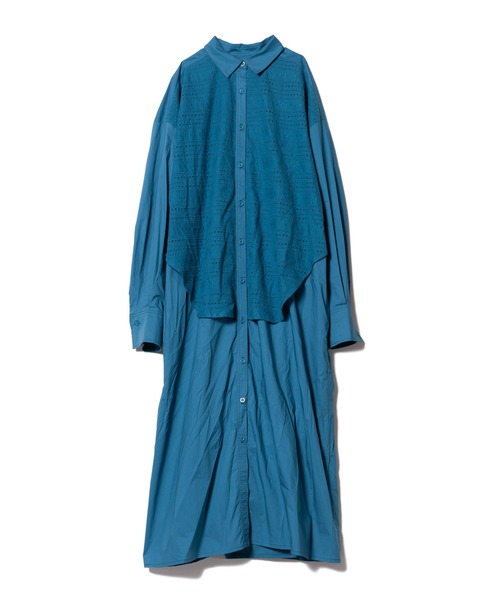 LAYMEE（レイミー）の「Lace layered shirt OP / レースレイヤードシャツワンピース（シャツワンピース・レディース・ホワイト/ベージュ/ブルー・FREE）」の3枚目の写真