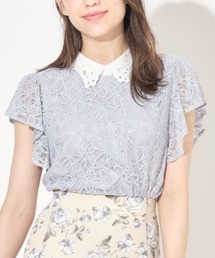 tocco closet | カットワーク刺繍襟×レース切り替えバイカラーブラウス(シャツ/ブラウス)