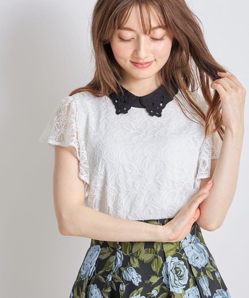 TOCCO closet - tocco closet カットワーク刺繍襟×レース切り替えバイカラーブラウス tocco closet カットワーク刺繍襟×レース切り替えバイカラー