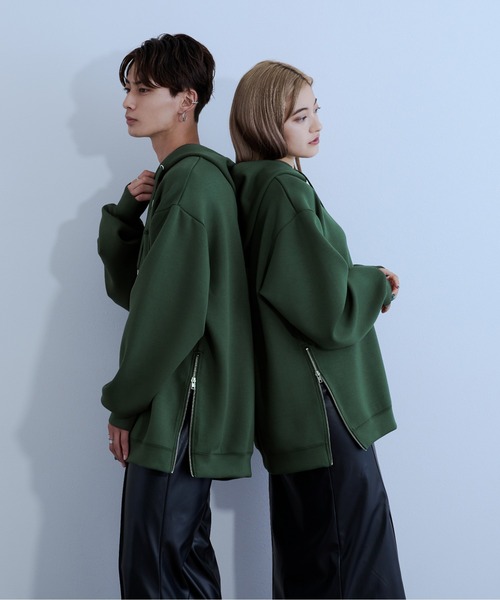 Ellno Loset（エルノロゼット）の「サイドZIPフーディー（パーカー・メンズ・ブラック/ダークグリーン・MEDIUM/LARGE）」の4枚目の写真