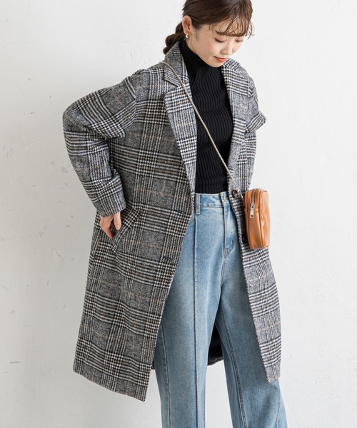 prose verse（プロズヴェール）の「グレンチェックチェスターコート（チェスターコート・レディース・ブラック/ブラウン・MEDIUM）」の2枚目の写真