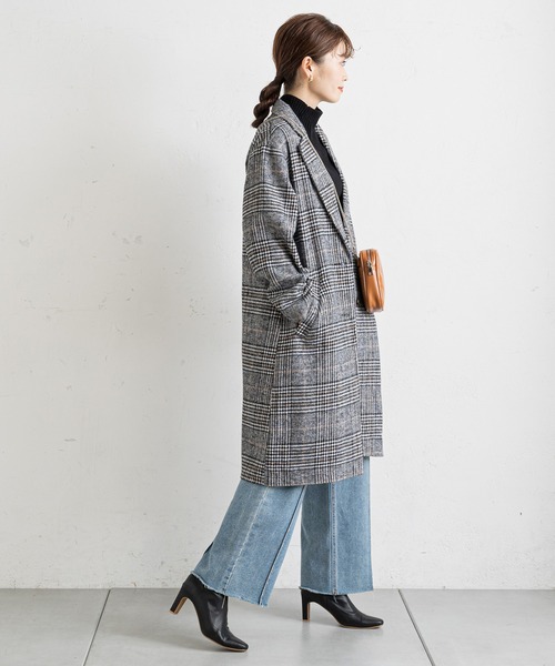 prose verse（プロズヴェール）の「グレンチェックチェスターコート（チェスターコート・レディース・ブラック/ブラウン・MEDIUM）」の3枚目の写真
