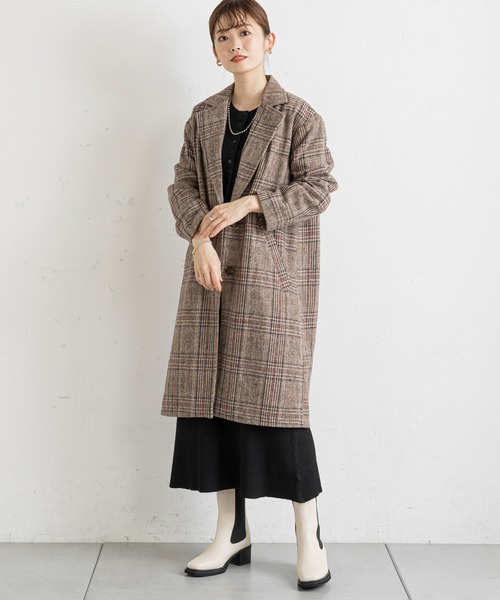prose verse（プロズヴェール）の「グレンチェックチェスターコート（チェスターコート・レディース・ブラック/ブラウン・MEDIUM）」の6枚目の写真