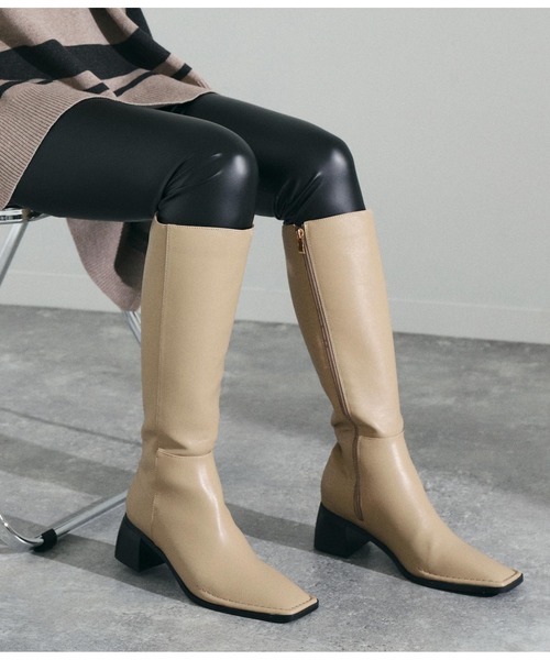 Settimissimo（セッティミッシモ）の「スクエアートゥロングブーツ（ブーツ・レディース・ブラック/ベージュ・S/M/L）」の11枚目の写真