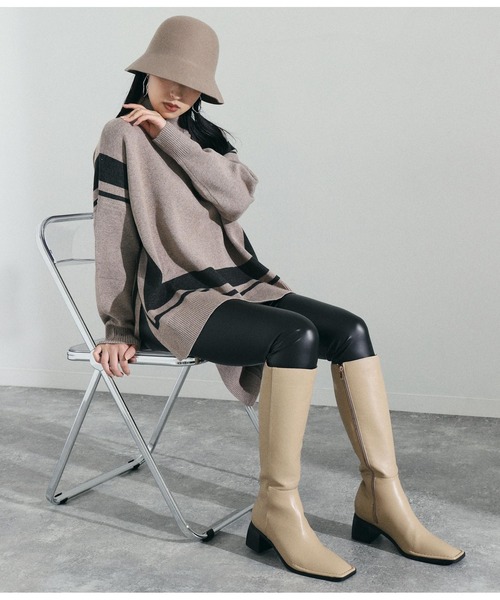 Settimissimo（セッティミッシモ）の「スクエアートゥロングブーツ（ブーツ・レディース・ブラック/ベージュ・S/M/L）」の8枚目の写真