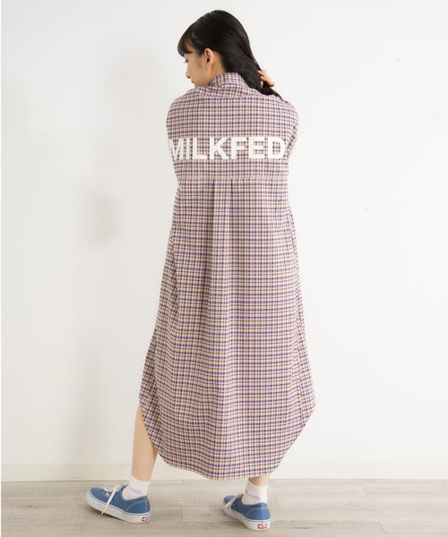 MILKFED.(ミルクフェド)の「STAND COLLAR PLAID DRESS(ワンピース・レディース・ライトブルー/ライトパープル・ONE SIZE)」の1枚目の写真