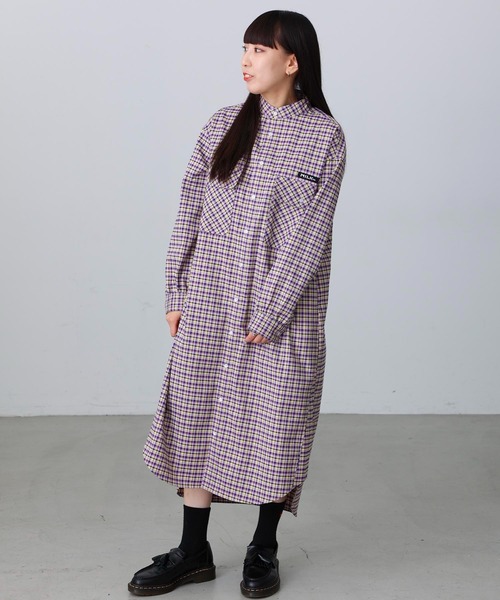MILKFED.(ミルクフェド)の「STAND COLLAR PLAID DRESS(ワンピース・レディース・ライトブルー/ライトパープル・ONE SIZE)」の5枚目の写真
