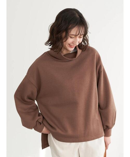 earth music&ecology（アースミュージックアンドエコロジー）の「裏起毛スウェットハイネックチュニック（Tシャツ/カットソー・レディース・ブラック/ホワイト系その他2/ブラウン・FREE）」の4枚目の写真