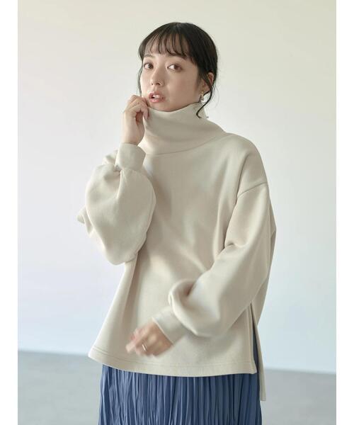 earth music&ecology（アースミュージックアンドエコロジー）の「裏起毛スウェットハイネックチュニック（Tシャツ/カットソー・レディース・ブラック/ホワイト系その他2/ブラウン・FREE）」の6枚目の写真