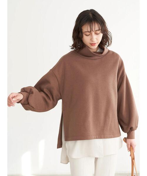 earth music&ecology（アースミュージックアンドエコロジー）の「裏起毛スウェットハイネックチュニック（Tシャツ/カットソー・レディース・ブラック/ホワイト系その他2/ブラウン・FREE）」の13枚目の写真