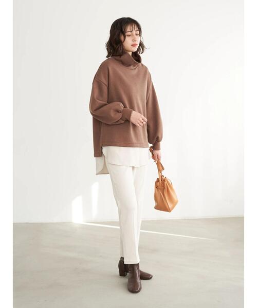 earth music&ecology（アースミュージックアンドエコロジー）の「裏起毛スウェットハイネックチュニック（Tシャツ/カットソー・レディース・ブラック/ホワイト系その他2/ブラウン・FREE）」の18枚目の写真