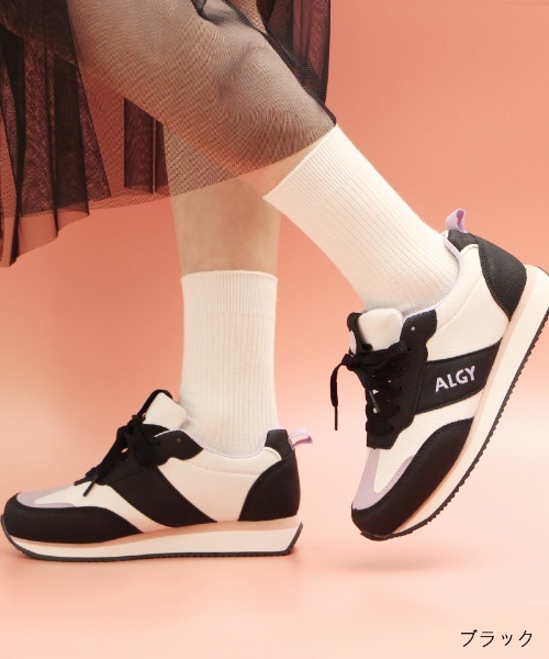 algy（アルジー）の「（ALGY） レトロ配色 ロゴスニーカー（スニーカー・キッズ・イエロー/ピンク/ブラック・21.0cm/24.0cm/22.0cm/23.0cm/20.0cm）」の2枚目の写真