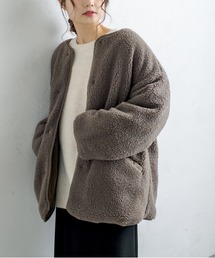 PUAL CE CIN | キルト×ボアリバーシブルコート(ノーカラーコート)