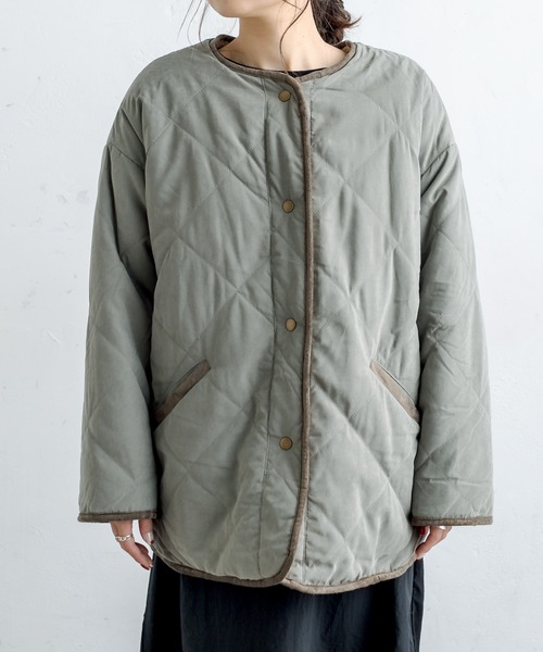 PUAL CE CIN（ピュアルセシン）の「キルト×ボアリバーシブルコート（ノーカラーコート・レディース・カーキ/ブラウン系その他/ベージュ系その他・FREE）」の17枚目の写真