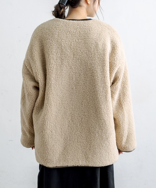 PUAL CE CIN（ピュアルセシン）の「キルト×ボアリバーシブルコート（ノーカラーコート・レディース・カーキ/ブラウン系その他/ベージュ系その他・FREE）」の9枚目の写真