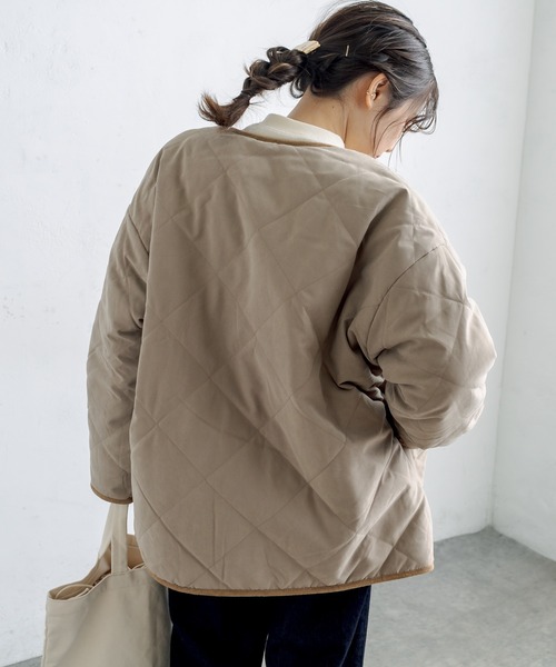 PUAL CE CIN（ピュアルセシン）の「キルト×ボアリバーシブルコート（ノーカラーコート・レディース・カーキ/ブラウン系その他/ベージュ系その他・FREE）」の15枚目の写真