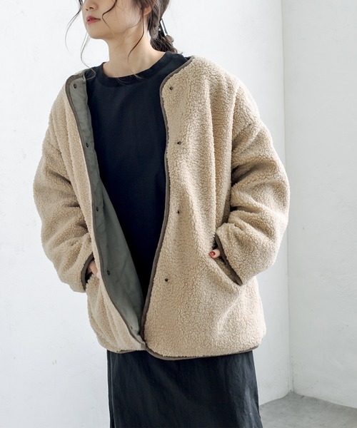 PUAL CE CIN（ピュアルセシン）の「キルト×ボアリバーシブルコート（ノーカラーコート・レディース・カーキ/ブラウン系その他/ベージュ系その他・FREE）」の11枚目の写真