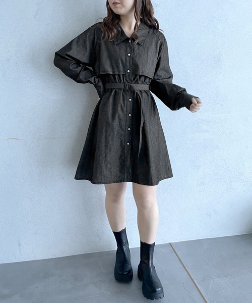 OLIVE des OLIVE(オリーブデオリーブ)の「トレンチミニワンピース(ワンピース・レディース・サックスブルー/ワンウォッシュ/ブラック・FREE)」の4枚目の写真
