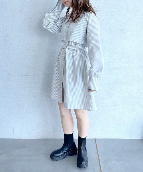 OLIVE des OLIVE(オリーブデオリーブ)の「トレンチミニワンピース(ワンピース・レディース・サックスブルー/ワンウォッシュ/ブラック・FREE)」の10枚目の写真