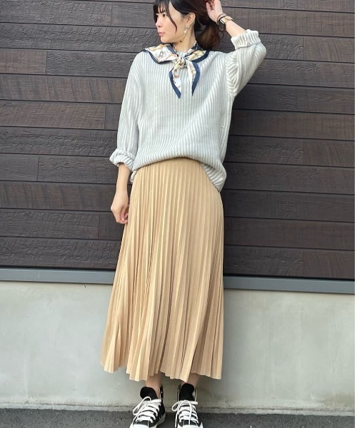 Green　Parks（グリーンパークス）の「セーラーベルト柄スカーフ＊（ストール/ショール・レディース・ベージュ/ネイビー・FREE）」の9枚目の写真