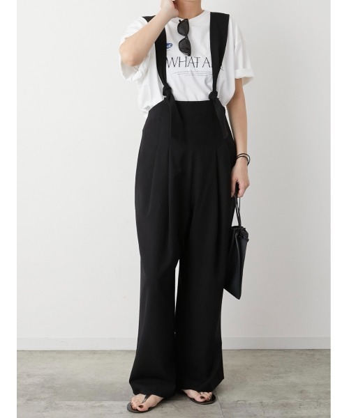 LA PEAU DE GEM（ラポドゥジェム）の「【LA PEAU DE GEM】ハイウエストサスペンダーパンツ（サロペット/オーバーオール・レディース・ブラック/ベージュ・FREE）」の6枚目の写真