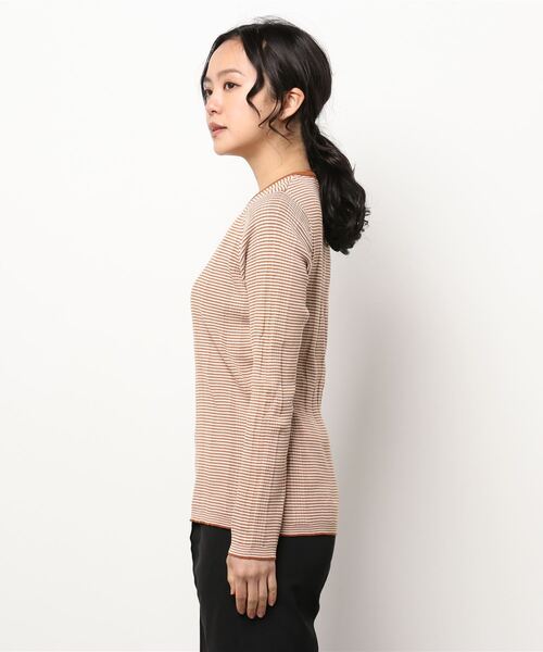 LOWRYS FARM（ローリーズファーム）の「マルチボーダーニットＬＳ　266383（Tシャツ/カットソー・レディース・ブラック/ベージュ/オレンジ/グリーン・FREE）」の6枚目の写真