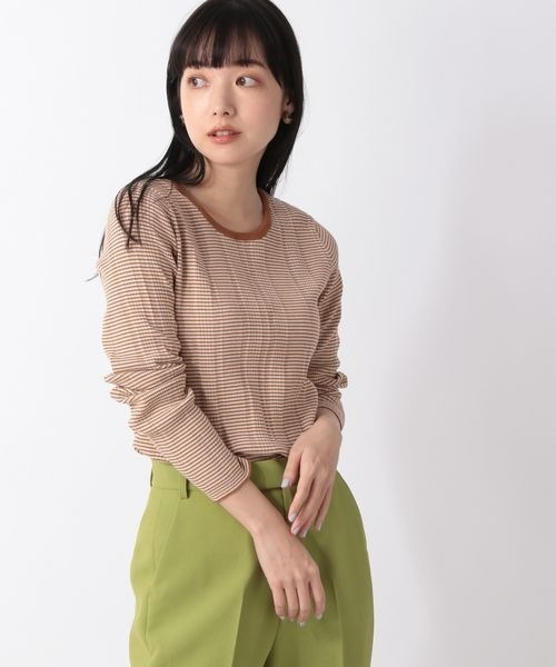 LOWRYS FARM（ローリーズファーム）の「マルチボーダーニットＬＳ　266383（Tシャツ/カットソー・レディース・ブラック/ベージュ/オレンジ/グリーン・FREE）」の8枚目の写真