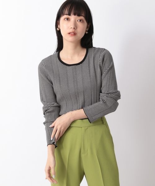 LOWRYS FARM（ローリーズファーム）の「マルチボーダーニットＬＳ　266383（Tシャツ/カットソー・レディース・ブラック/ベージュ/オレンジ/グリーン・FREE）」の9枚目の写真