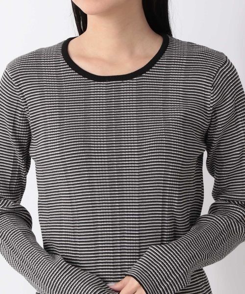 LOWRYS FARM（ローリーズファーム）の「マルチボーダーニットＬＳ　266383（Tシャツ/カットソー・レディース・ブラック/ベージュ/オレンジ/グリーン・FREE）」の12枚目の写真