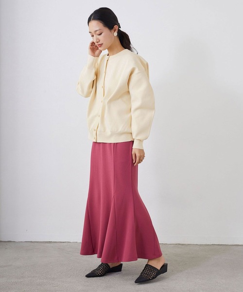 NICOLE white（ニコルホワイト）の「ダンボールニット カーブスリーブカーディガン（カーディガン/ボレロ・レディース・グレー/オフホワイト/イエロー/グリーン・FREE）」の10枚目の写真