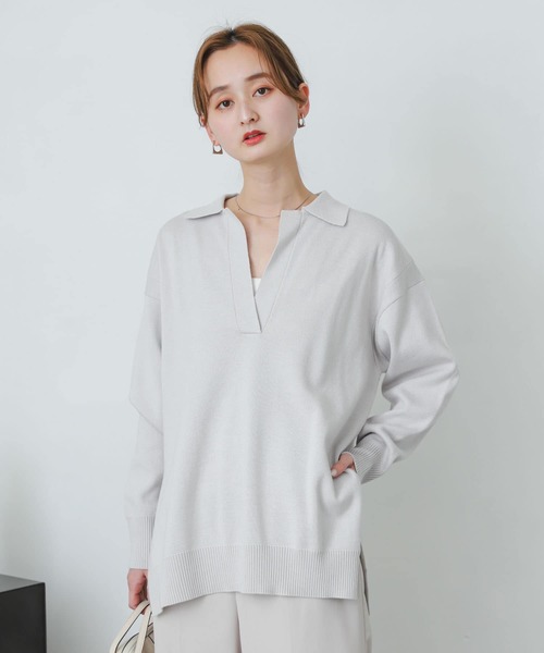 SENSE OF PLACE by URBAN RESEARCH（センスオブプレイスバイアーバンリサーチ）の「スキッパールーズセーター（ニット/セーター・レディース・グリーン/ライトグレー/ライトベージュ・ONE）」の3枚目の写真