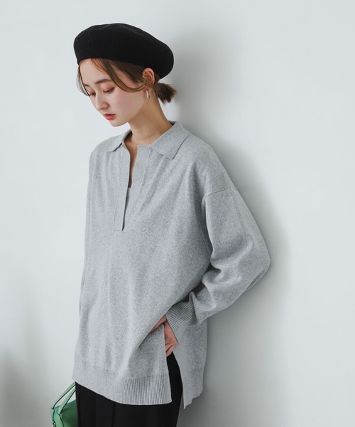 SENSE OF PLACE by URBAN RESEARCH（センスオブプレイスバイアーバンリサーチ）の「スキッパールーズセーター（ニット/セーター・レディース・グリーン/ライトグレー/ライトベージュ・ONE）」の2枚目の写真