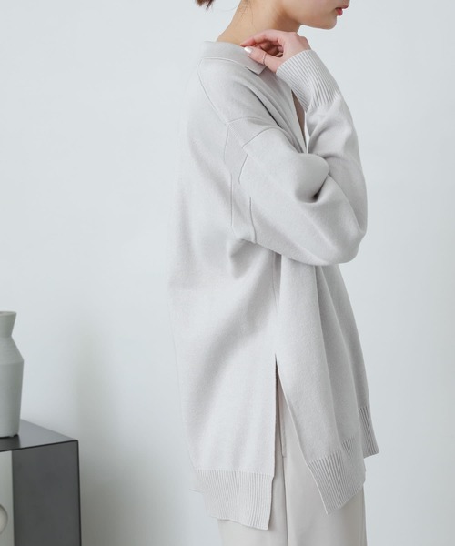 SENSE OF PLACE by URBAN RESEARCH（センスオブプレイスバイアーバンリサーチ）の「スキッパールーズセーター（ニット/セーター・レディース・グリーン/ライトグレー/ライトベージュ・ONE）」の9枚目の写真