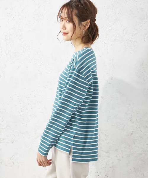 Petit Honfleur(プチオンフルール)の「ボーダー長袖Tシャツ(Tシャツ/カットソー・レディース・グレー/グリーン/アイボリー・M/L)」の10枚目の写真
