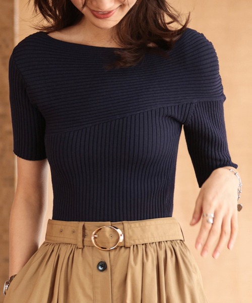 SAISON DE PAPILLON(セゾンドパピヨン)の「イレギュラースリーブサマーニットプルオーバー(ニット/セーター・レディース・ネイビー/ホワイト/サーモンピンク/ブラック/ブルー/ピンク/グリーン/ピンクベージュ・M/L)」の20枚目の写真