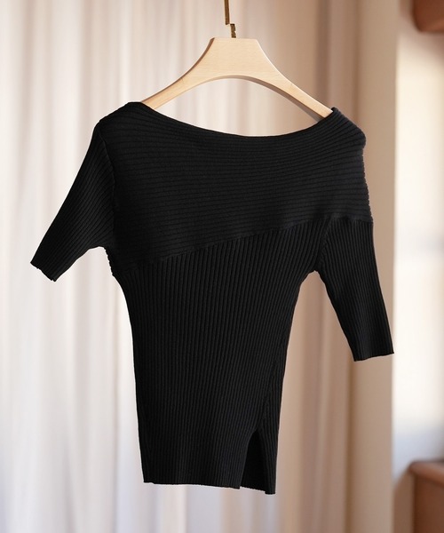 SAISON DE PAPILLON(セゾンドパピヨン)の「イレギュラースリーブサマーニットプルオーバー(ニット/セーター・レディース・ネイビー/ホワイト/サーモンピンク/ブラック/ブルー/ピンク/グリーン/ピンクベージュ・M/L)」の9枚目の写真