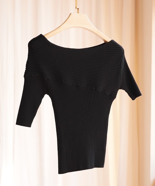 SAISON DE PAPILLON(セゾンドパピヨン)の「イレギュラースリーブサマーニットプルオーバー(ニット/セーター・レディース・ネイビー/ホワイト/サーモンピンク/ブラック/ブルー/ピンク/グリーン/ピンクベージュ・M/L)」の10枚目の写真