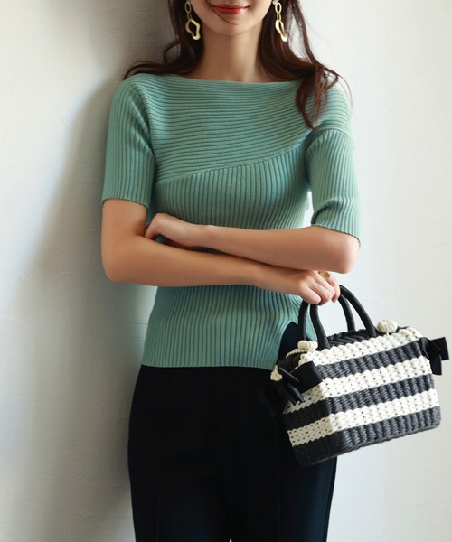 SAISON DE PAPILLON(セゾンドパピヨン)の「イレギュラースリーブサマーニットプルオーバー(ニット/セーター・レディース・ネイビー/ホワイト/サーモンピンク/ブラック/ブルー/ピンク/グリーン/ピンクベージュ・M/L)」の16枚目の写真