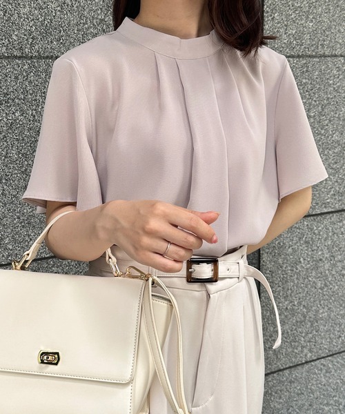 セール】[UVカット/抗菌防臭/防しわ]タックデザインフリルブラウス