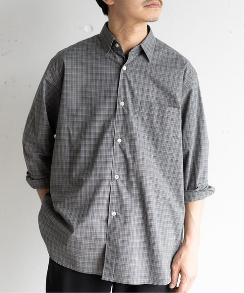 417 EDIFICE(フォーワンセブンエディフィス)の「【ESSENTIAL / エッセンシャル】 ファインチェックレギュラーシャツ(シャツ/ブラウス・メンズ・ベージュ/ネイビー/ブラウン・SMALL/MEDIUM/LARGE/X-LARGE)」の1枚目の写真