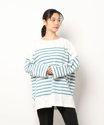Samansa Mos2 blue | ボーダーバスクチュニック(Tシャツ/カットソー)