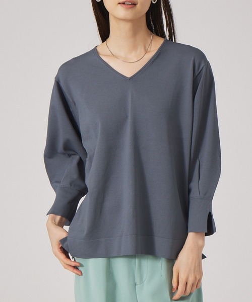 qualite（カリテ）の「ﾚｰﾖﾝｽﾄﾚｯﾁﾆｯﾄ（ニット/セーター・レディース・チャコールグレー/ホワイト/ピンク・フリー）」の3枚目の写真