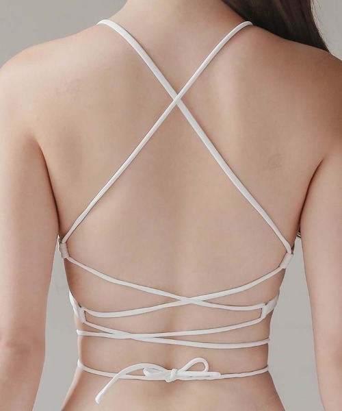 Dalfwin（ダールフィン）の「バックレースアップノンワイヤーフリルビキニ水着（水着・レディース・イエロー/ホワイト/ブラック/ネイビー・SMALL/MEDIUM/LARGE）」の15枚目の写真