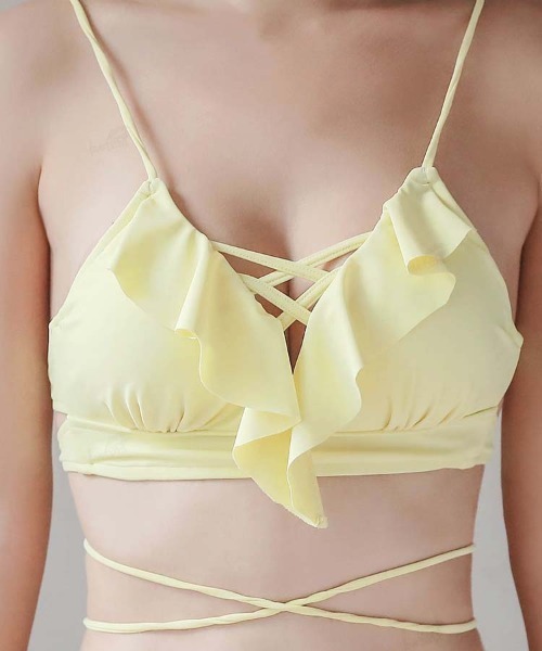 Dalfwin（ダールフィン）の「バックレースアップノンワイヤーフリルビキニ水着（水着・レディース・イエロー/ホワイト/ブラック/ネイビー・SMALL/MEDIUM/LARGE）」の6枚目の写真
