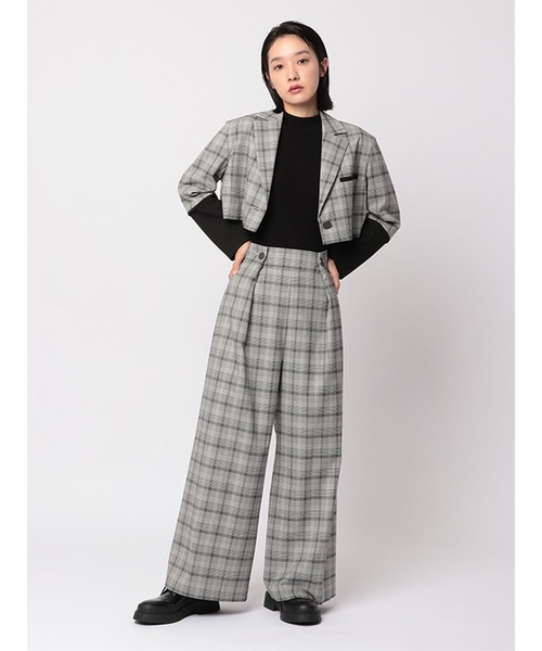 MECRE（メクル）の「バイカラーチェックショートジャケット（テーラードジャケット・レディース・ホワイト/グレー・S/M）」の14枚目の写真