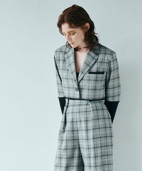 MECRE（メクル）の「バイカラーチェックショートジャケット（テーラードジャケット・レディース・ホワイト/グレー・S/M）」の11枚目の写真