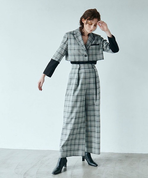 MECRE（メクル）の「バイカラーチェックショートジャケット（テーラードジャケット・レディース・ホワイト/グレー・S/M）」の12枚目の写真